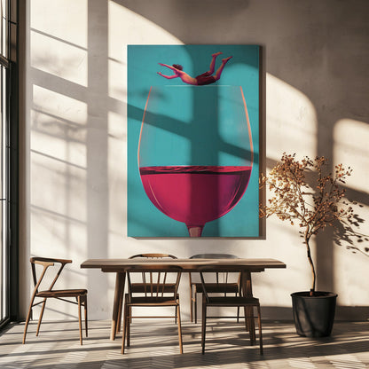 Surreal Diver above a Red Wine Glass Canvas Wall Art | Wine Dive