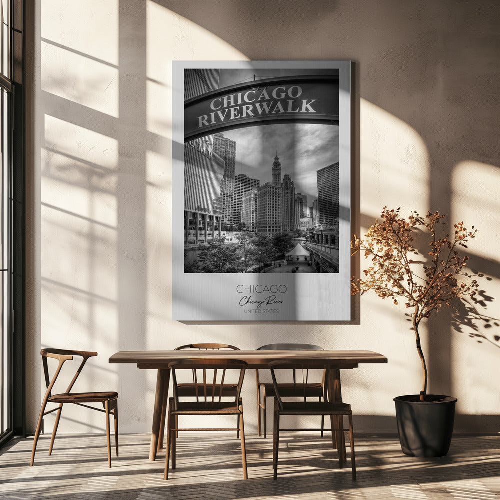 Black and White Chicago Riverwalk Canvas Wall Art