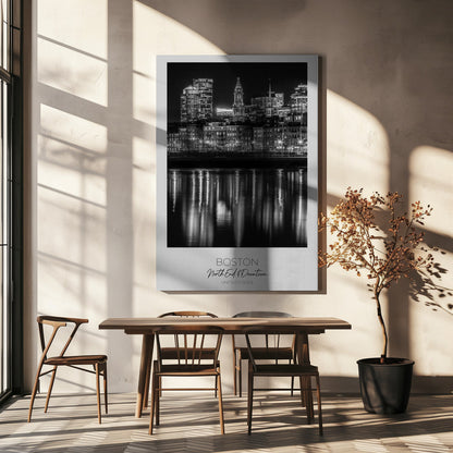 Boston Waterfront Night Reflections Canvas Wall Art | BOSTON Evening Skyline of North End