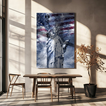 Blue Statue of Liberty American Flag Collage Canvas Wall Art | Modern Art STATUE OF LIBERTY | blue