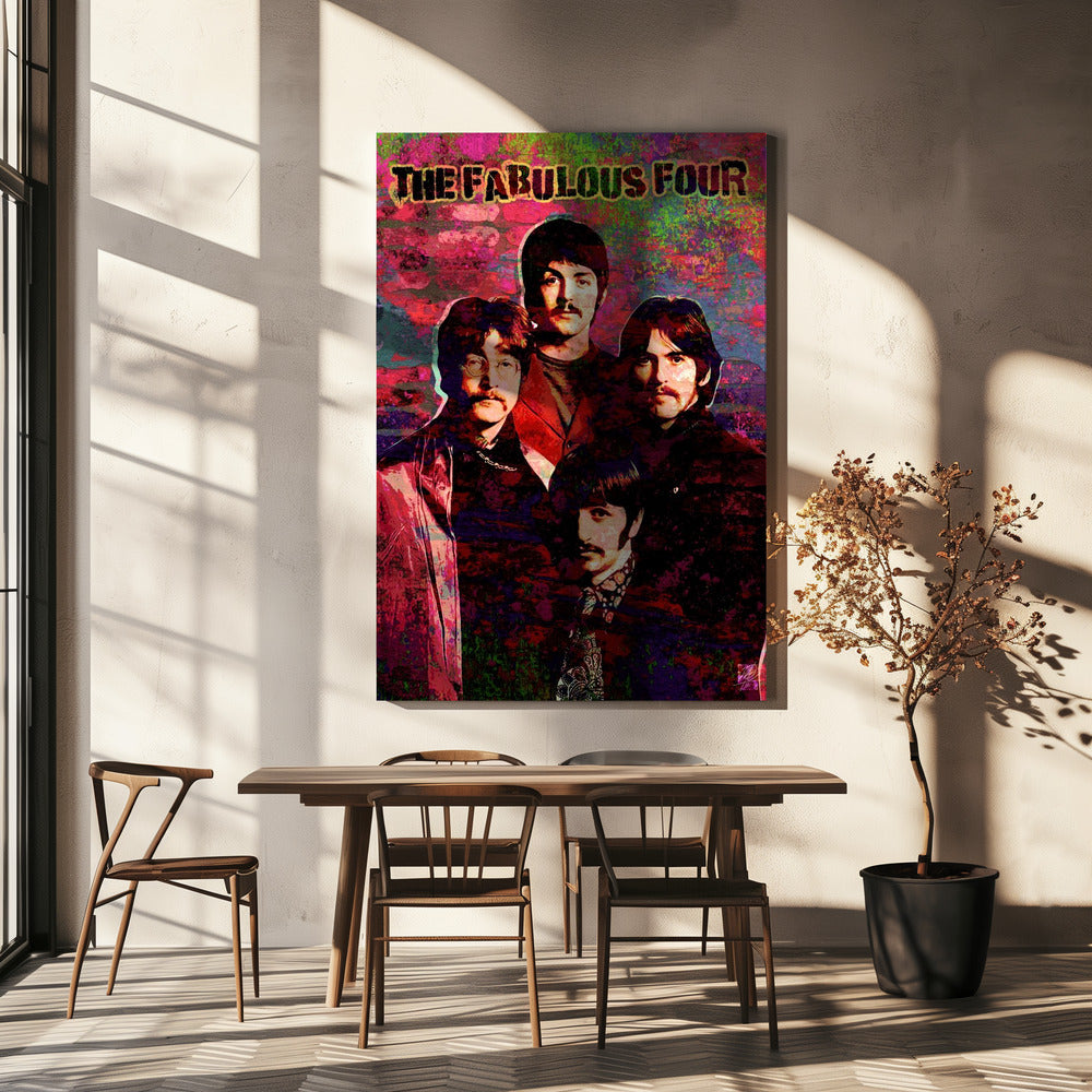 Fabulous Four Colourful Music Portrait Collage Canvas Wall Art
