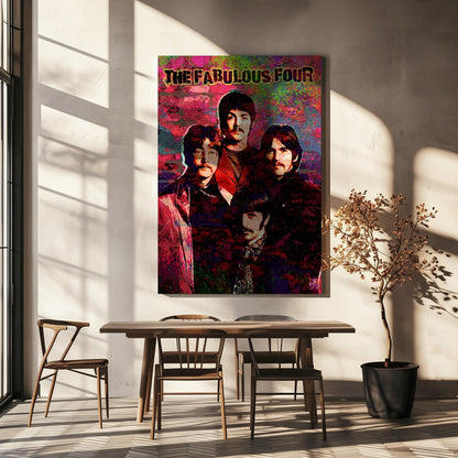 Fabulous Four Colourful Music Portrait Collage Canvas Wall Art
