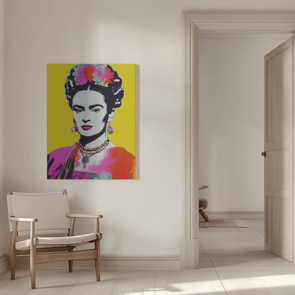 Frida Kahlo Portrait on Bright Yellow Canvas Wall Art | Oh Frids No 2