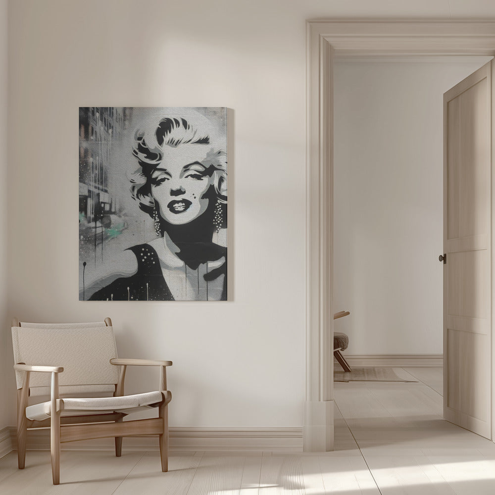 Marilyn Monroe Monochrome Street Art Portrait Canvas Wall Art