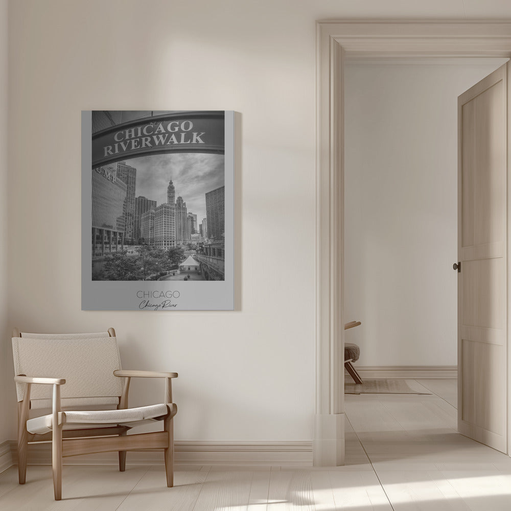 Black and White Chicago Riverwalk Canvas Wall Art
