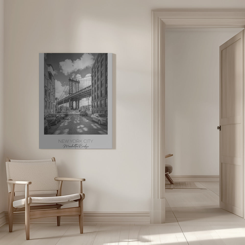 Black and White Manhattan Bridge Street View Canvas Wall Art | NEW YORK CITY Manhattan Bridge
