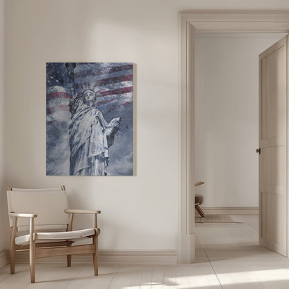 Blue Statue of Liberty American Flag Collage Canvas Wall Art | Modern Art STATUE OF LIBERTY | blue