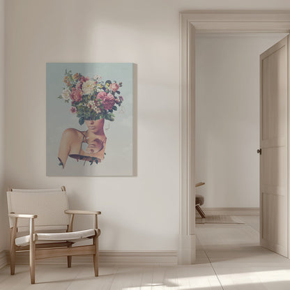 Surreal Woman with a Flower Bouquet Head Canvas Wall Art | Flower Ism