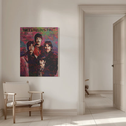 Fabulous Four Colourful Music Portrait Collage Canvas Wall Art