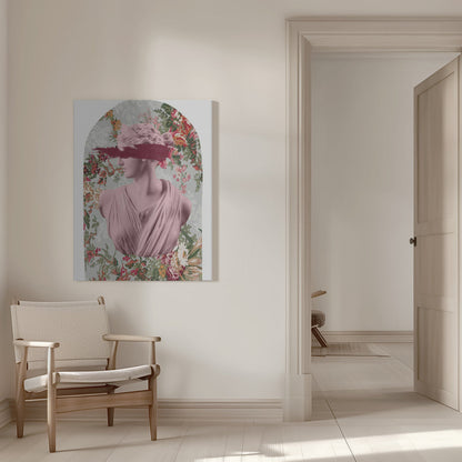 Classical Bust with Flowers and Pink Blindfold Canvas Wall Art | Floralartemis Ratio2x3