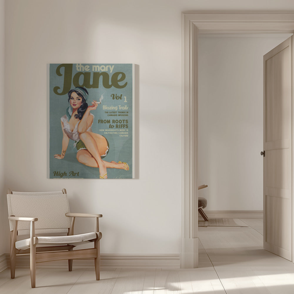 Mary Jane Vintage Pinup Cannabis Typography Canvas Wall Art | Mary Jane Retro Vintage Pinup Cannabis Art