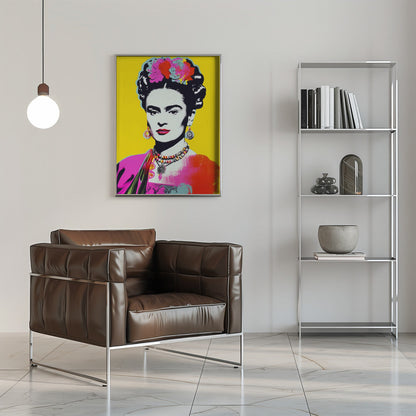 Frida Kahlo Portrait on Bright Yellow Canvas Wall Art | Oh Frids No 2