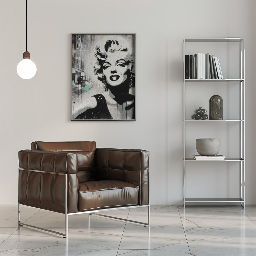 Marilyn Monroe Monochrome Street Art Portrait Canvas Wall Art