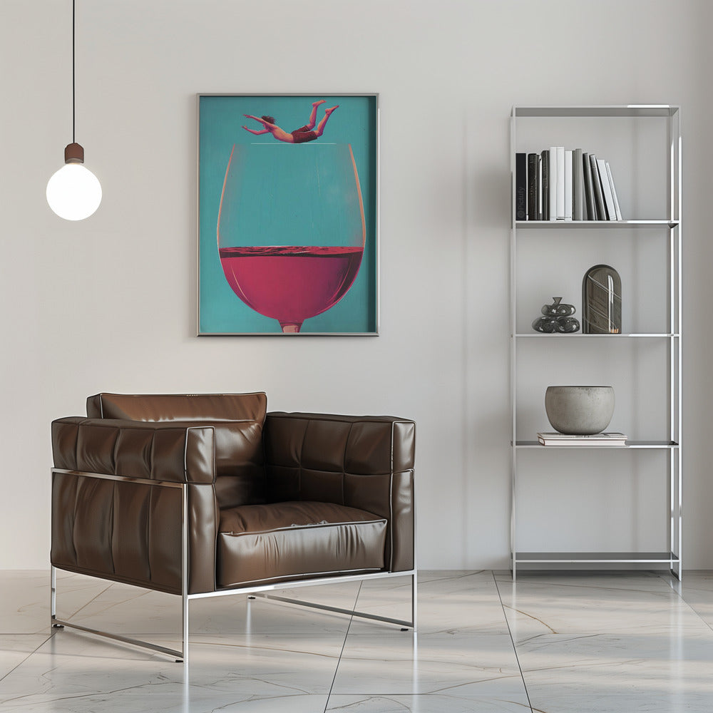 Surreal Diver above a Red Wine Glass Canvas Wall Art | Wine Dive