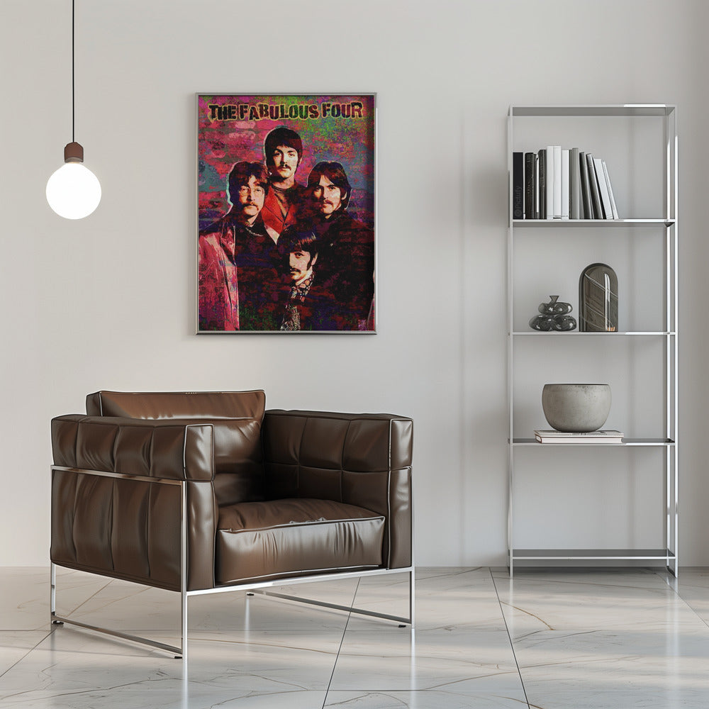 Fabulous Four Colourful Music Portrait Collage Canvas Wall Art