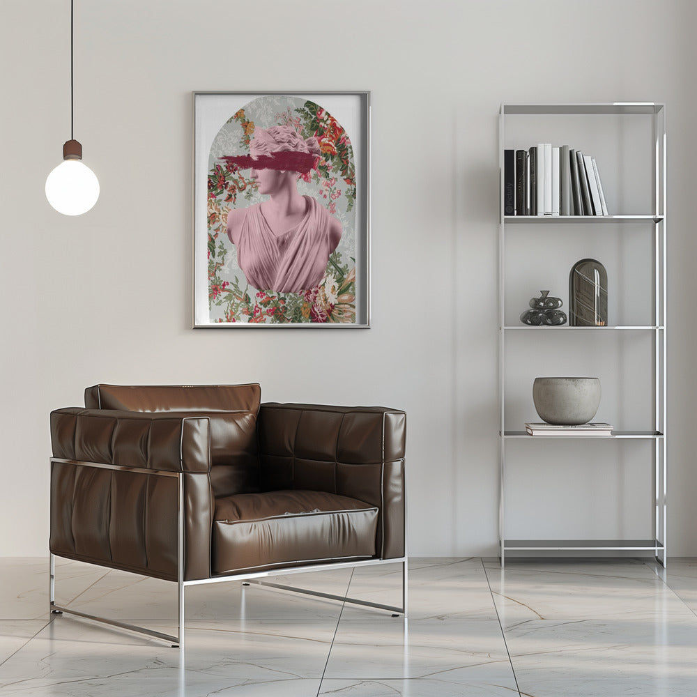 Classical Bust with Flowers and Pink Blindfold Canvas Wall Art | Floralartemis Ratio2x3