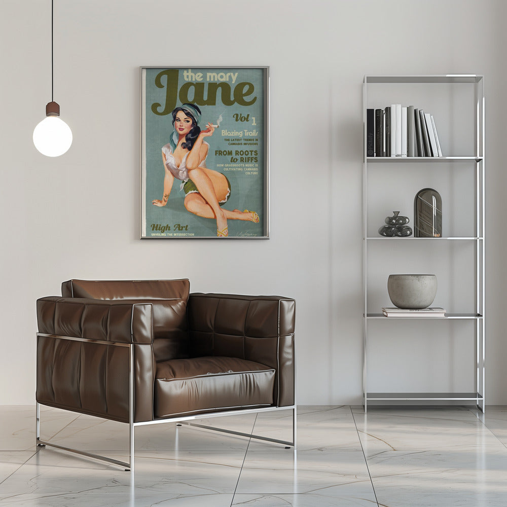 Mary Jane Vintage Pinup Cannabis Typography Canvas Wall Art | Mary Jane Retro Vintage Pinup Cannabis Art