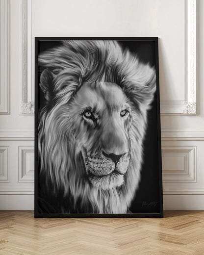 Monochrome Lion with Flowing Mane Canvas Wall Art | Leo II