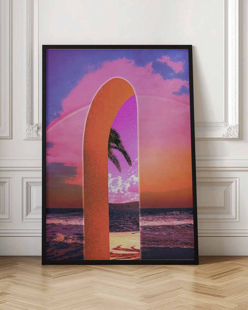 Pink Vaporwave Archway by the Sea Canvas Wall Art | Portal Vaporwave