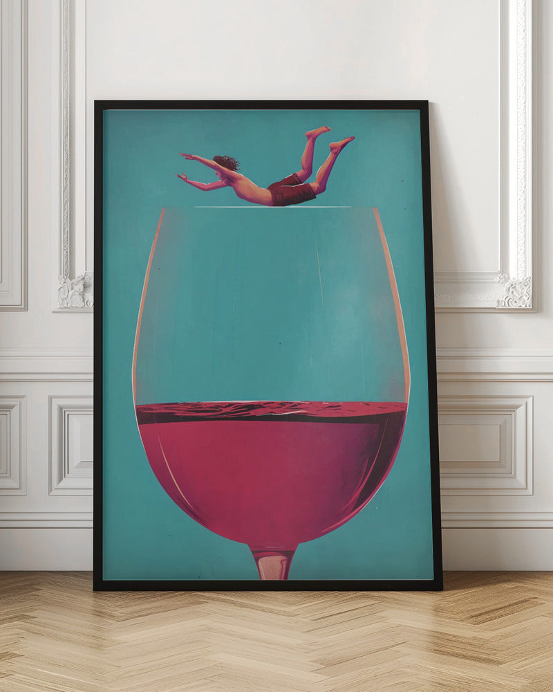 Surreal Diver above a Red Wine Glass Canvas Wall Art | Wine Dive