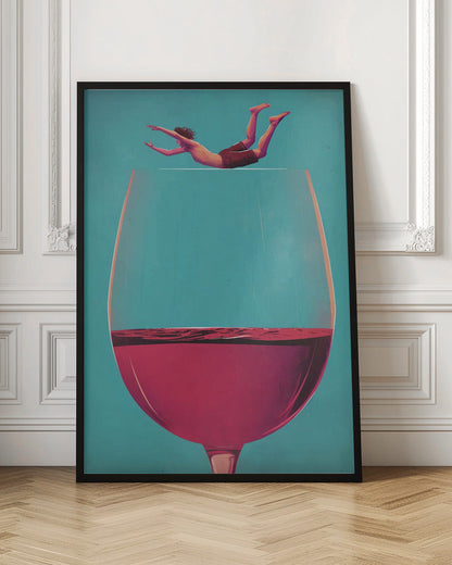 Surreal Diver above a Red Wine Glass Canvas Wall Art | Wine Dive