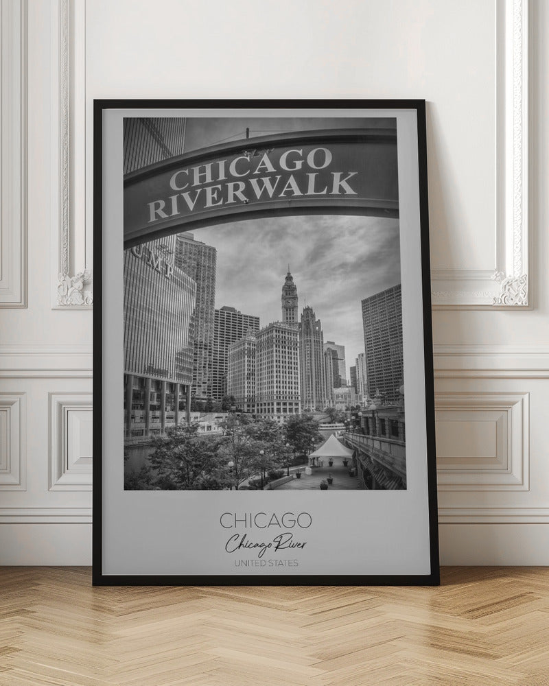 Black and White Chicago Riverwalk Canvas Wall Art