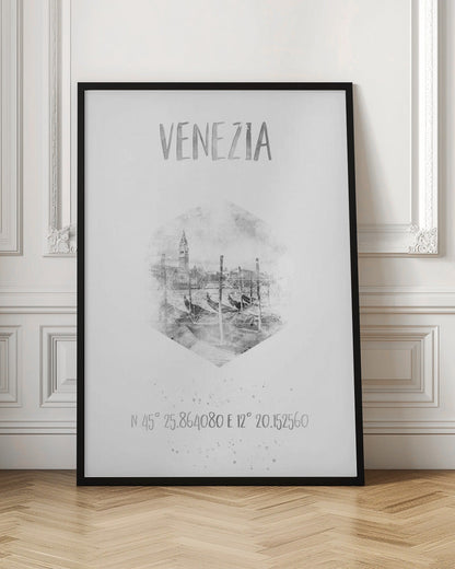 Wall art Coordinates VENICE Grand Canal | monochrome watercolor