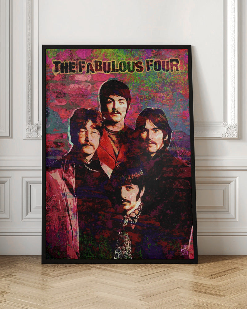 Fabulous Four Colourful Music Portrait Collage Canvas Wall Art