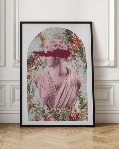 Classical Bust with Flowers and Pink Blindfold Canvas Wall Art | Floralartemis Ratio2x3