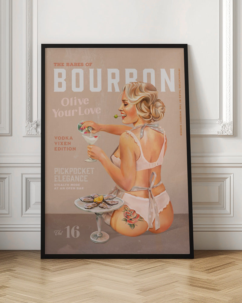 Vodka Martini Retro Pinup Poster Canvas Wall Art | Babes of Bourbon Vol 16 Vintage Vodka Martini Pin Up Girl