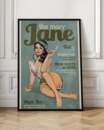 Mary Jane Vintage Pinup Cannabis Typography Canvas Wall Art | Mary Jane Retro Vintage Pinup Cannabis Art