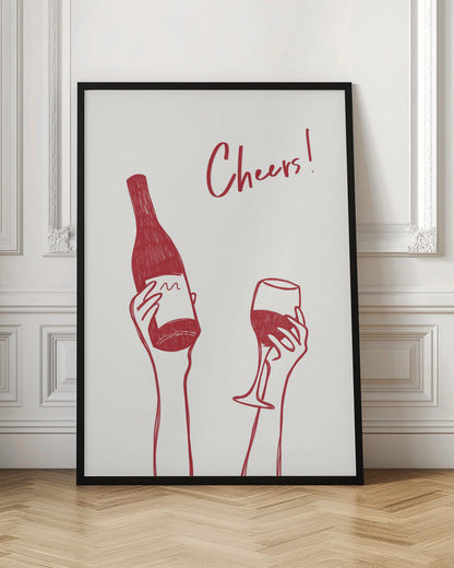 Wall art Cheers wine illustration & text (black & white)