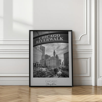 Black and White Chicago Riverwalk Canvas Wall Art