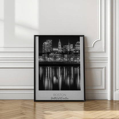 Boston Waterfront Night Reflections Canvas Wall Art | BOSTON Evening Skyline of North End