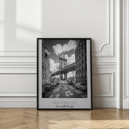 Black and White Manhattan Bridge Street View Canvas Wall Art | NEW YORK CITY Manhattan Bridge