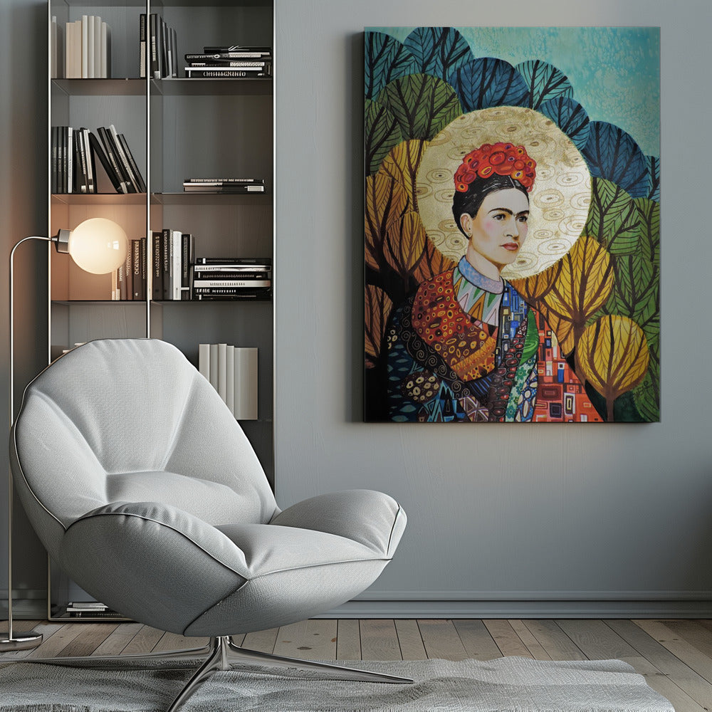 Frida Kahlo Decorative Botanical Portrait Canvas Wall Art | Frida Loves Klimt