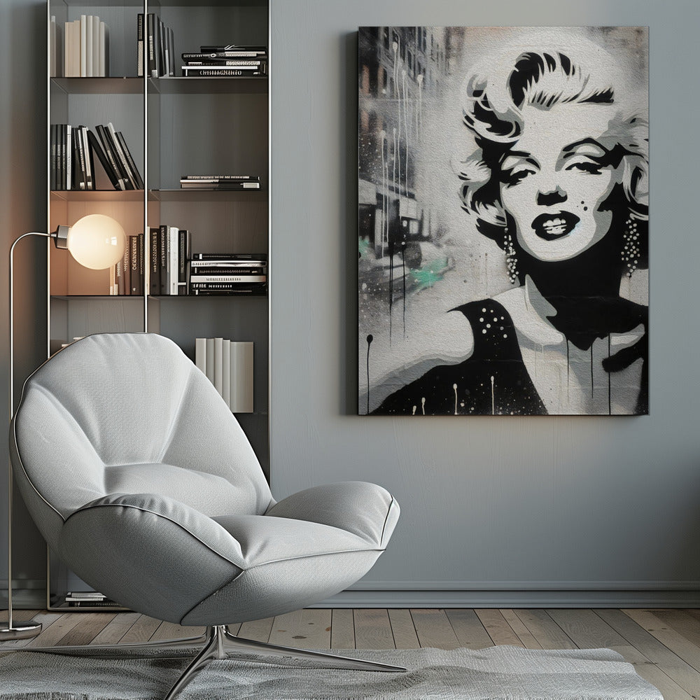 Marilyn Monroe Monochrome Street Art Portrait Canvas Wall Art