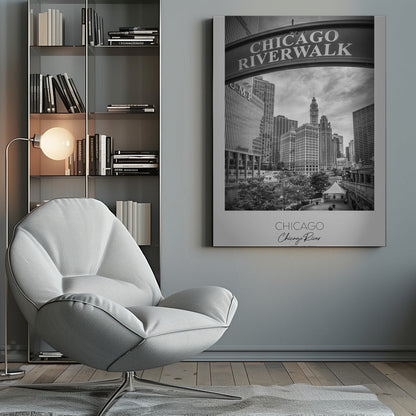 Black and White Chicago Riverwalk Canvas Wall Art