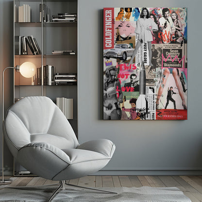 James Bond Vintage Film Poster Collage Canvas Wall Art | The Name's Bond