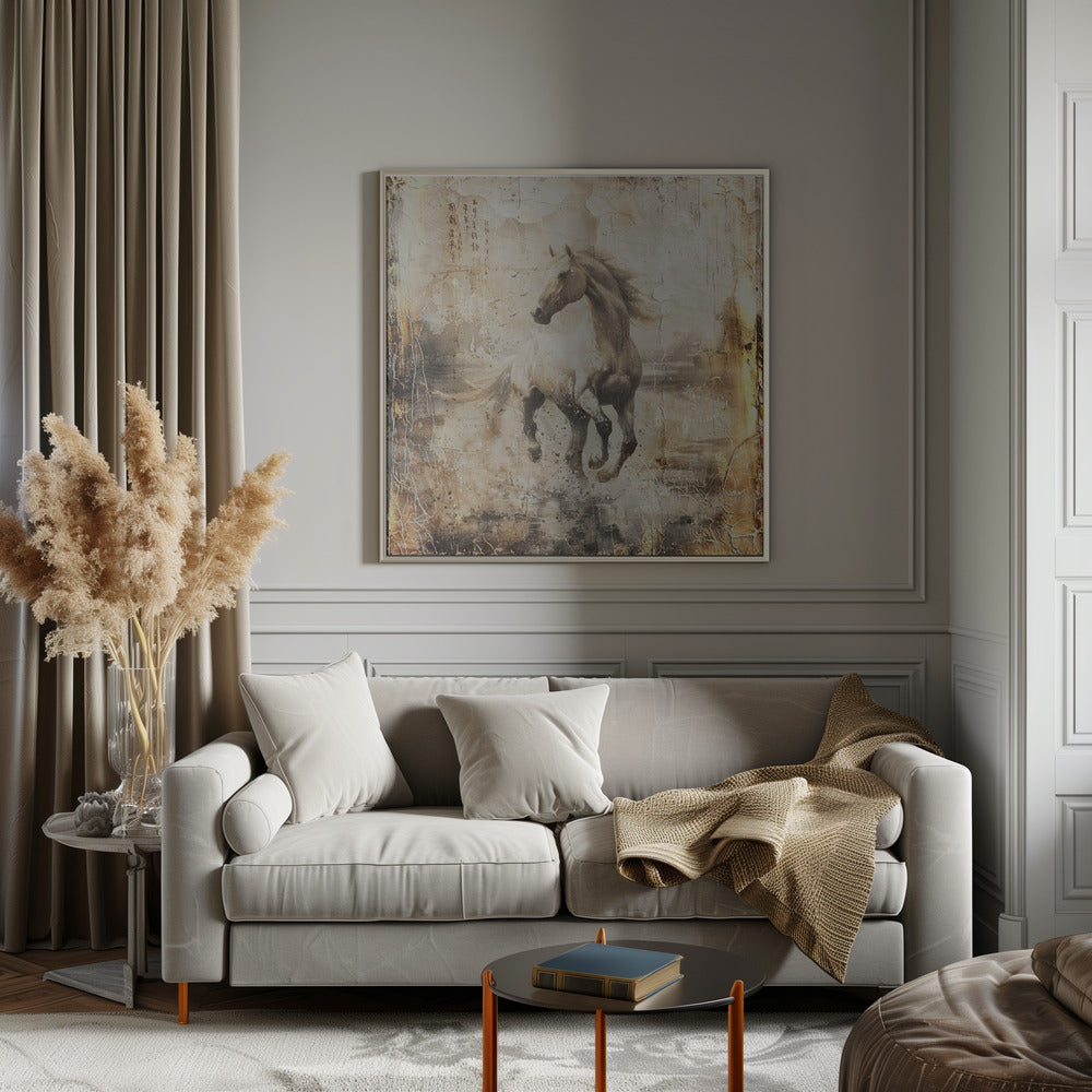 Vintage White Horse Illustration Canvas Wall Art | Horse Vintage Art Illustration 16