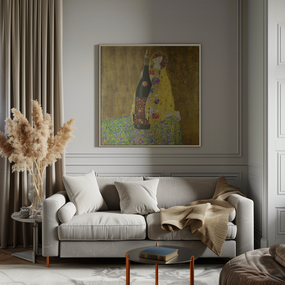 Golden Champagne Bottle Romantic Collage Canvas Wall Art | True Love