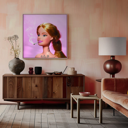 Pink Fashion Doll Pop Art Portrait Canvas Wall Art | Girl Grown Up