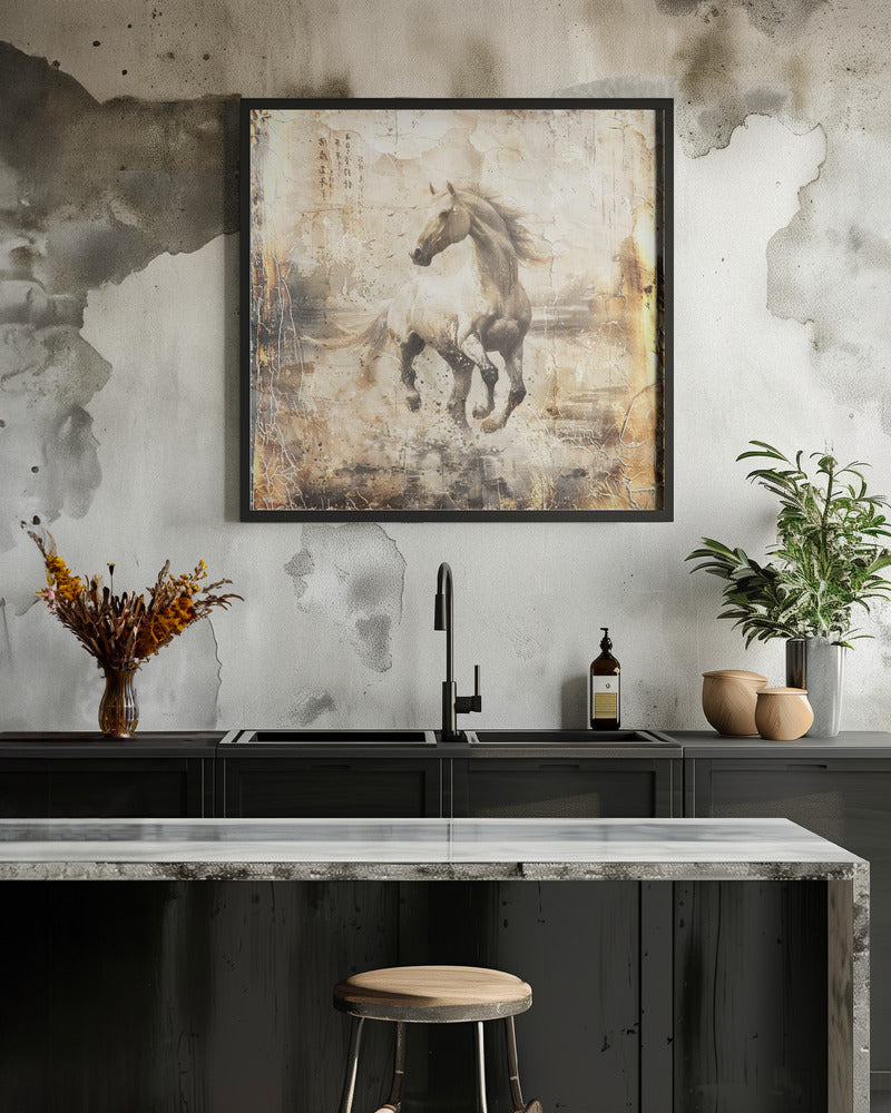 Vintage White Horse Illustration Canvas Wall Art | Horse Vintage Art Illustration 16