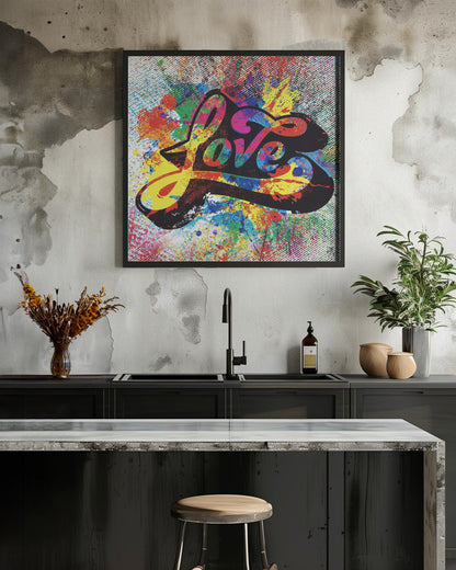 Multicoloured Love Typography Splash Art Canvas Wall Art