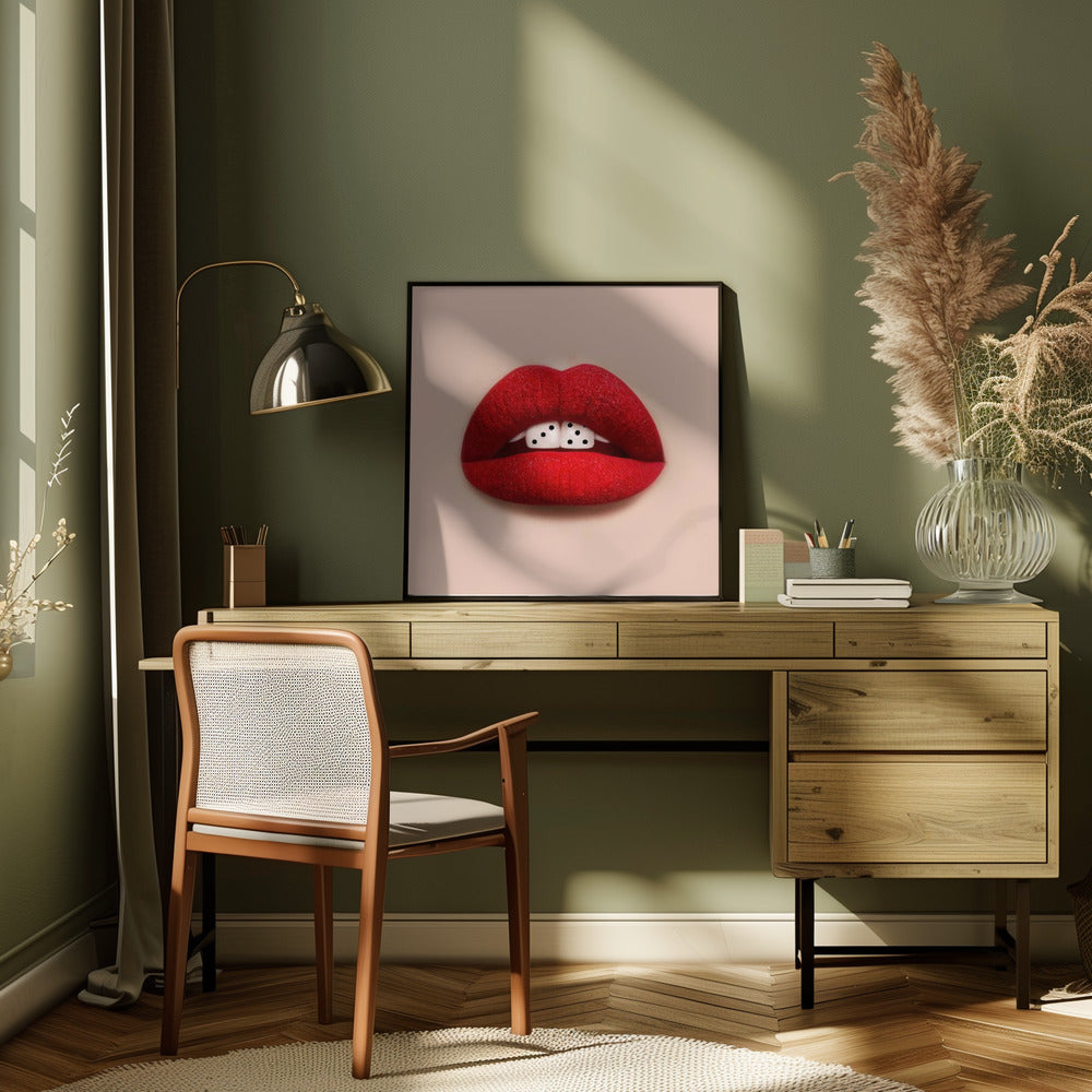 Red Lips and Dice Pop Art Canvas Wall Art | Lucky Smile