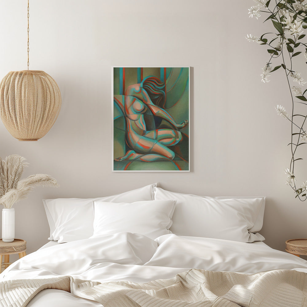Anaglyphical Roundism Canvas Wall Art | 3D Anaglyph Effect Cubist Nude in Teal & Red | 3 Sizes & Available Finishes