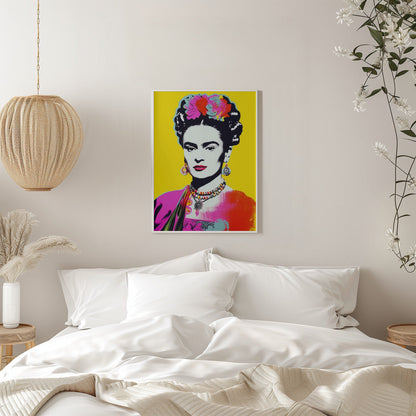 Frida Kahlo Portrait on Bright Yellow Canvas Wall Art | Oh Frids No 2