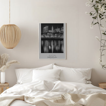 Boston Waterfront Night Reflections Canvas Wall Art | BOSTON Evening Skyline of North End