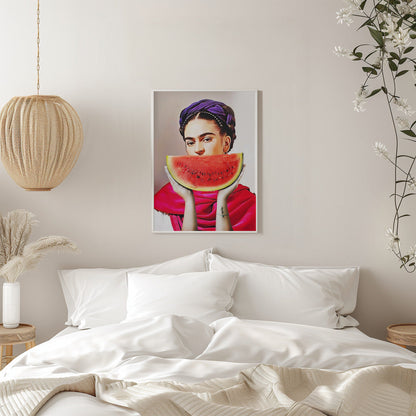 Frida Kahlo with a Watermelon Smile Canvas Wall Art