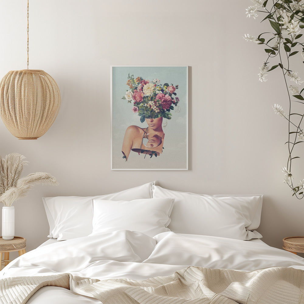 Surreal Woman with a Flower Bouquet Head Canvas Wall Art | Flower Ism